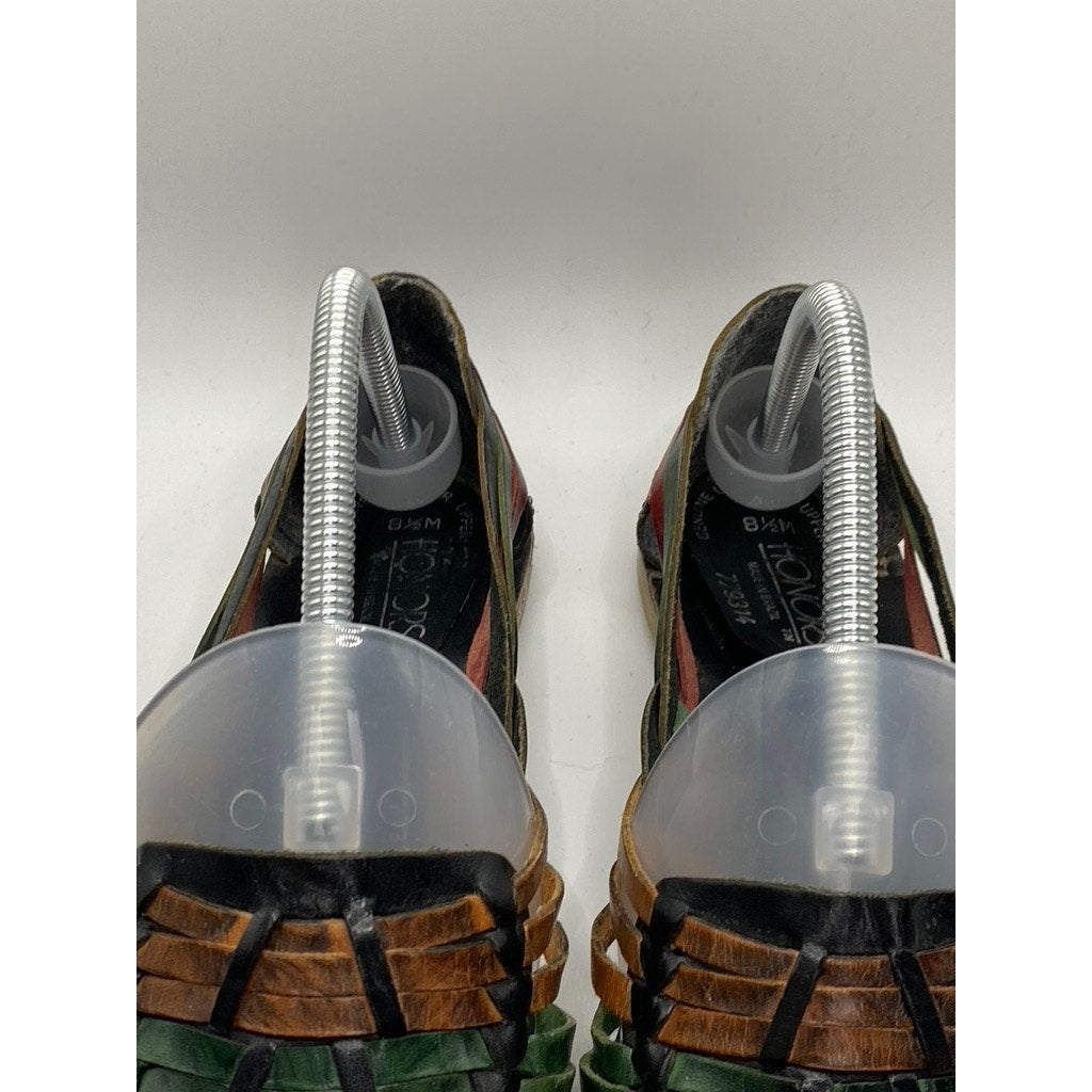 HONORS Women's Black-Multicolor Leather Strappy Round-Toe Slip-On Flats SZ 8.5