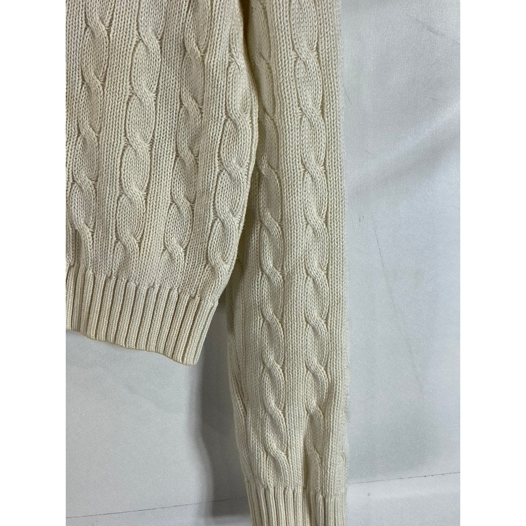 BRANDY MELVILLE Women's Beige V-Neck Cotton-Blend Cable Knit Sweater SZ OS