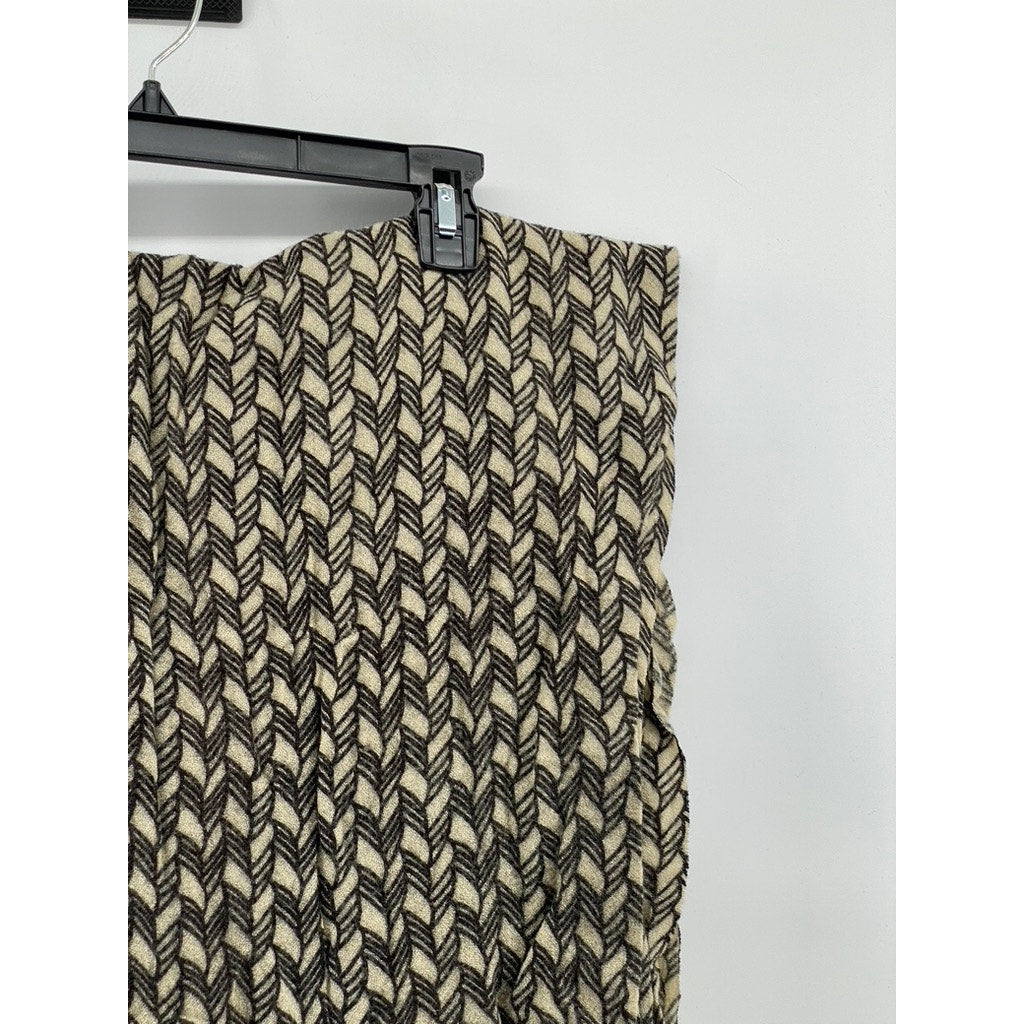 UNBRANDED Women's Brown-Beige Printed Fringe Knit Scarf SZ OS