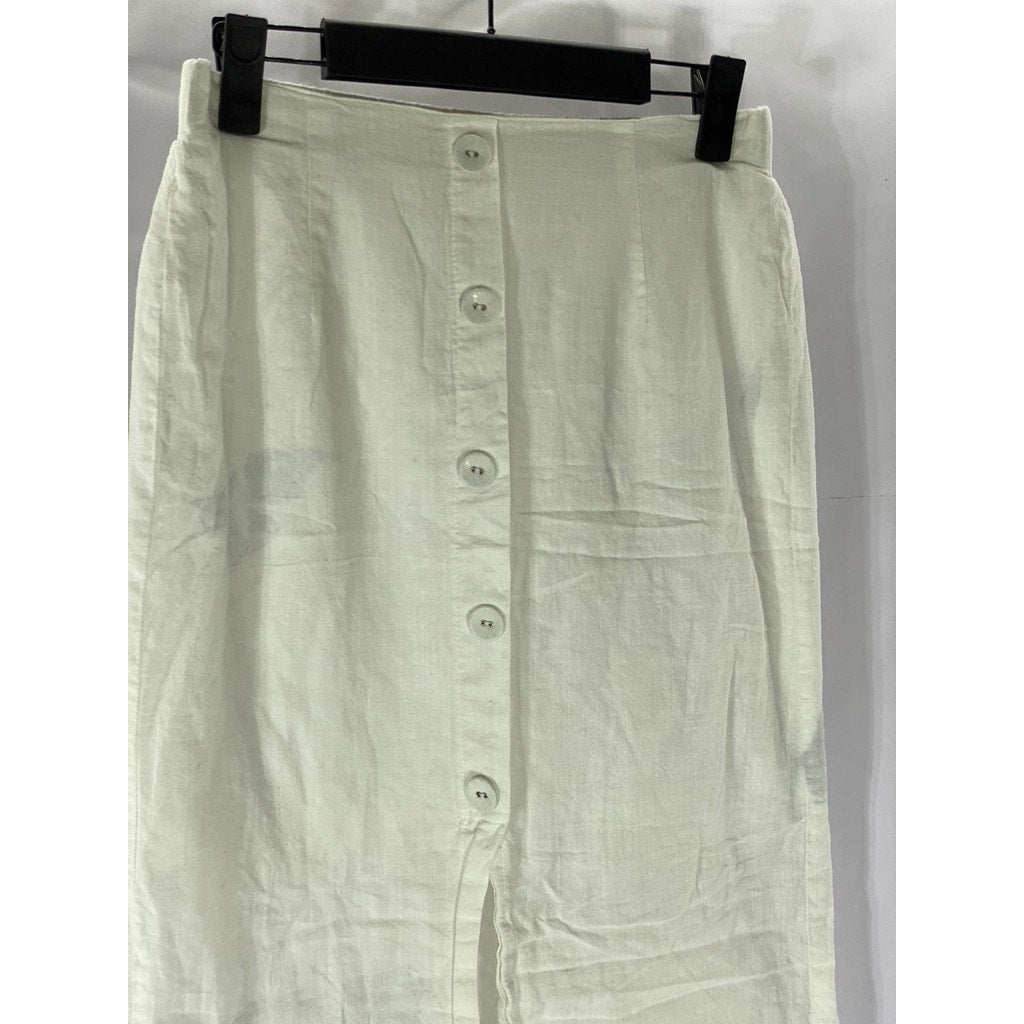 SHEIN Women's White Button-Front Slit Knee-Length Straight Skirt SZ S