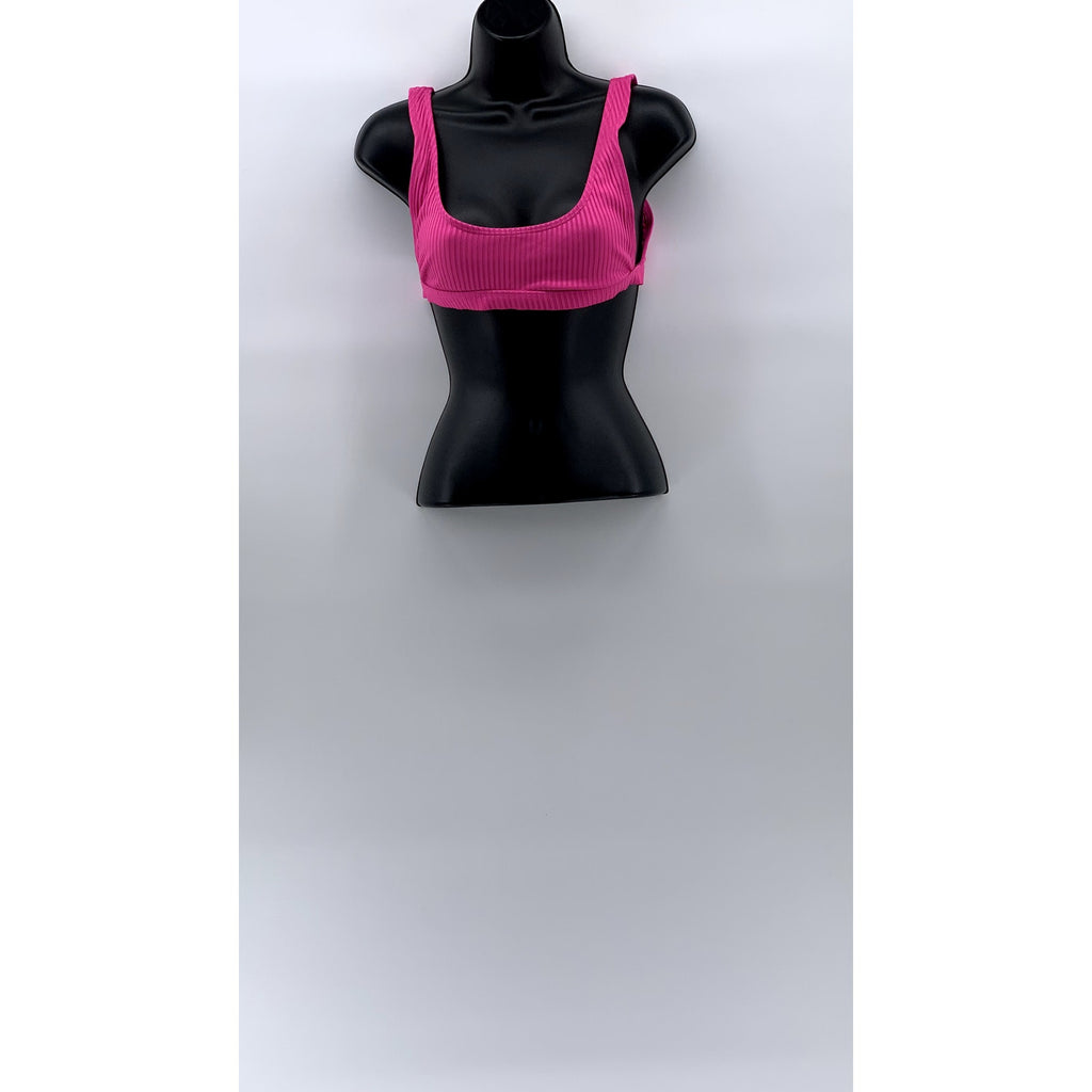 UNBRANDED Women's Pink Ribbed Scoop-Neck Bikini Top SZ S