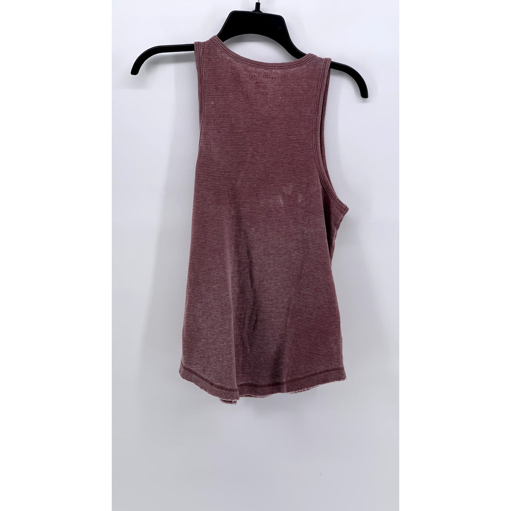 AMERICAN EAGLE Women's Mauve Distressed Waffle-Knit Henley Tank Top SZ XS