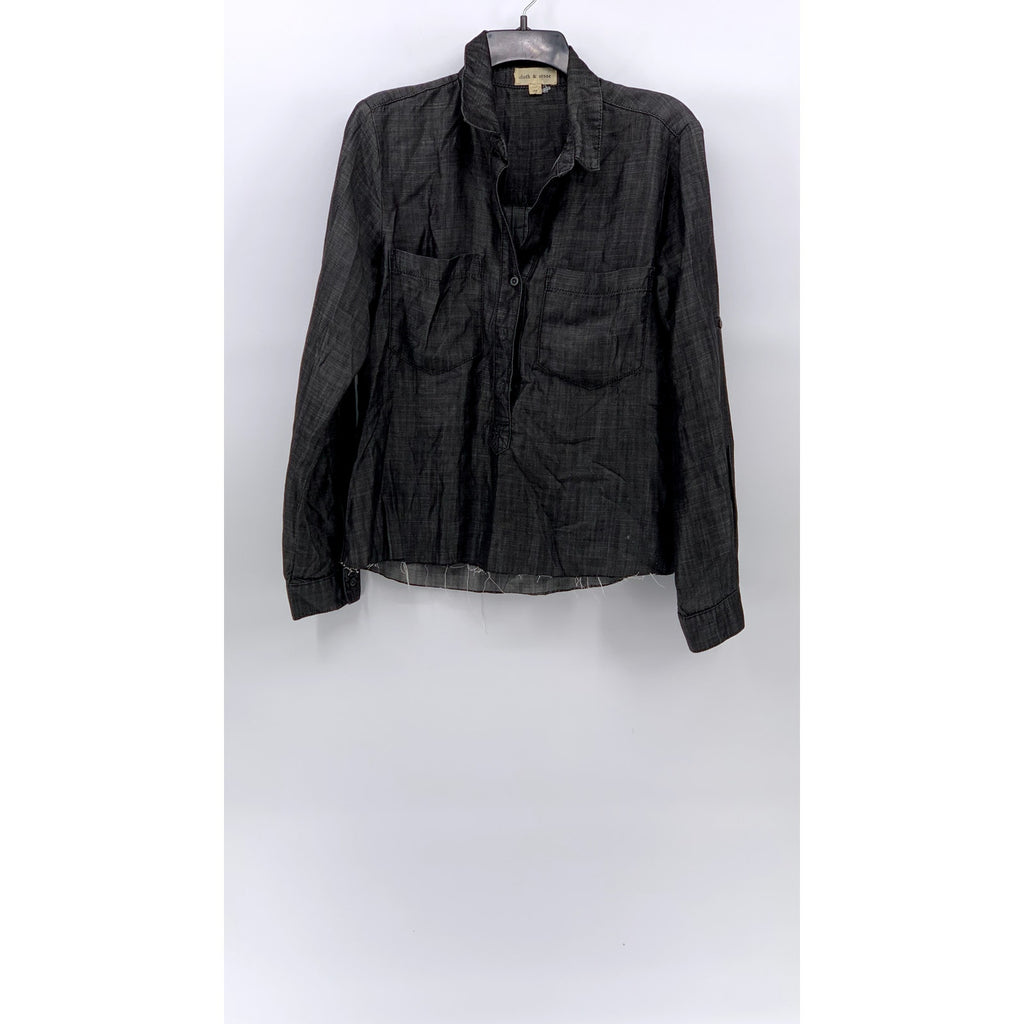 CLOTH & STONE Women's Black Frayed Tencel Button-Up Long Sleeve Top SZ M