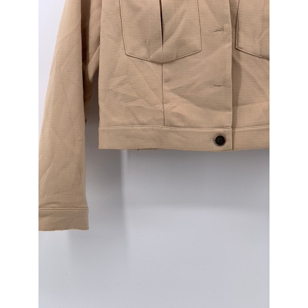 FOREVEVER 21 Women's Tan Button-Up Long Sleeve Cropped Jacket SZ S