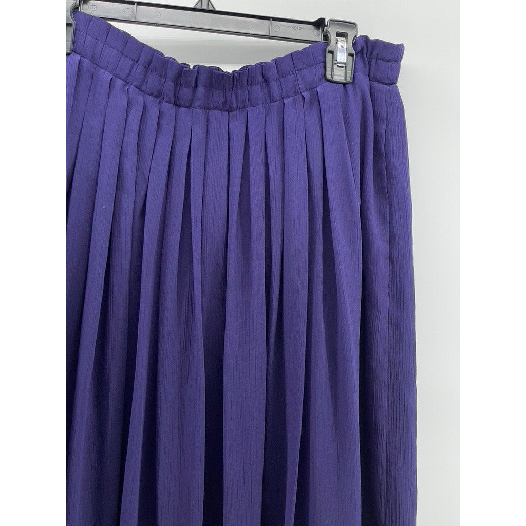 ANN TAYLOR LOFT Women's Purple Pleated Pull-On Sheer A-Line Midi Skirt SZ M