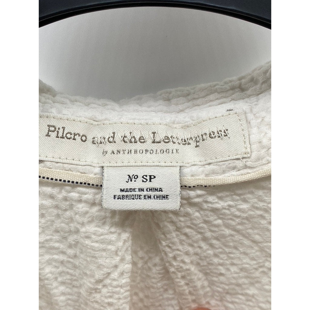 PILCRO AND THE LETTERPRESS Women's White Textured Half-Button Top SZ S