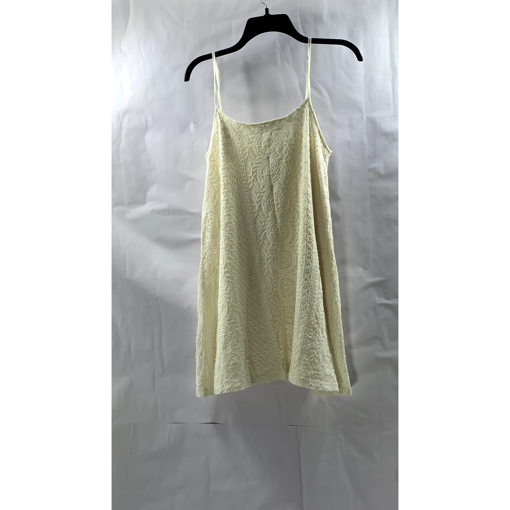 PULL& BEAR Women's Cream Lace Scoop-Neck Spaghetti Strap A-line Mini Dress SZ M