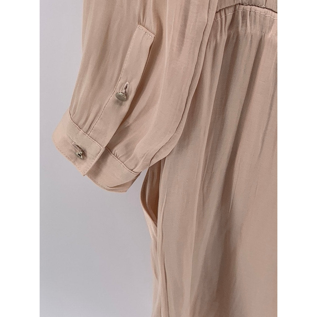 TART Women's Beige Perforated Long Sleeve Scoop-Neck Romper SZ S