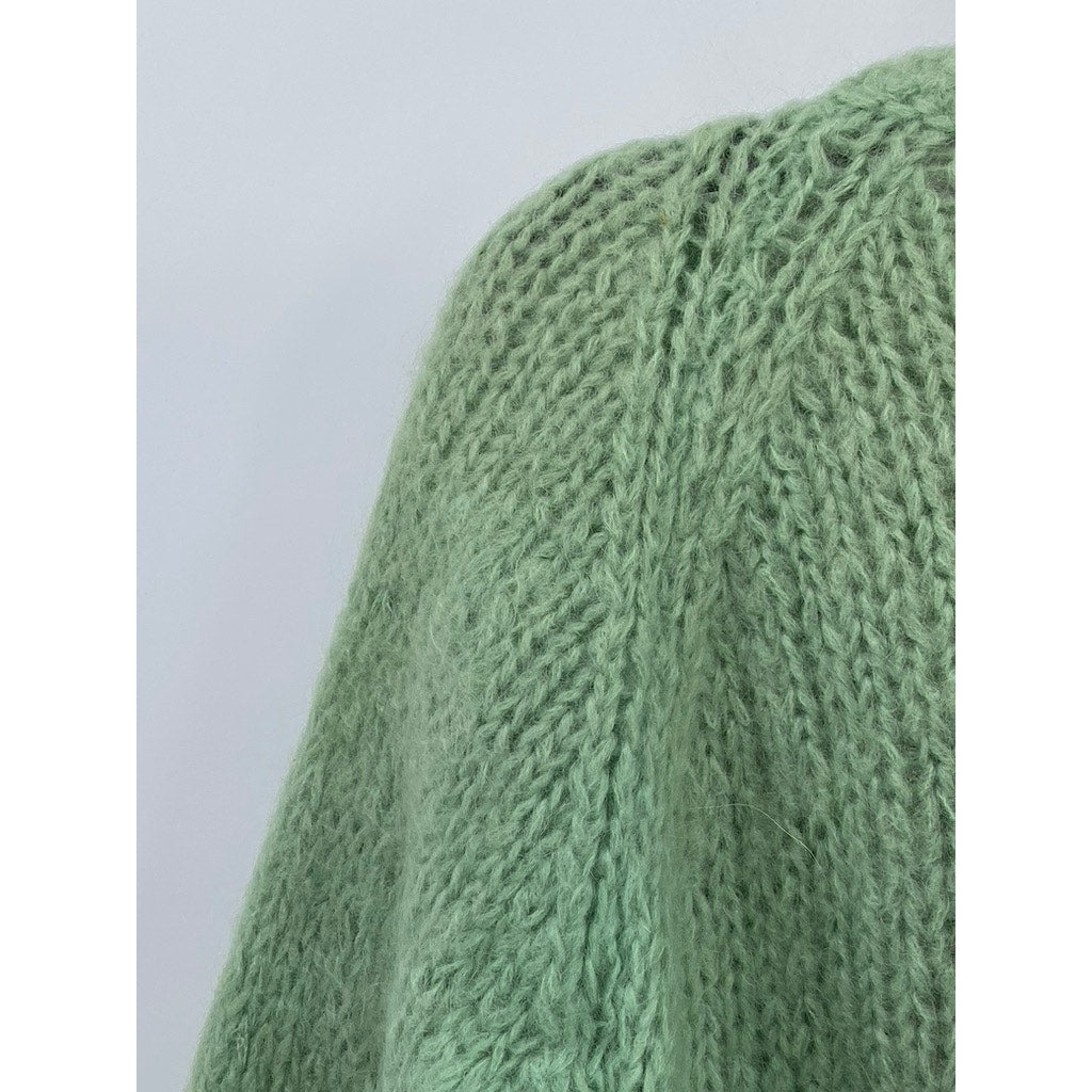 ORBACH'S Women's Green Vintage Open-Knit Button-Up Wool-Mohair Cardigan SZ S