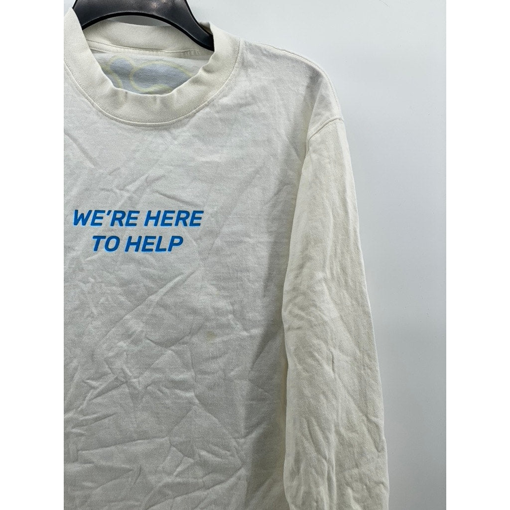 UNBRANDED Women's White-Blue Logo Crewneck Casual Long Sleeve T-Shirt SZ M