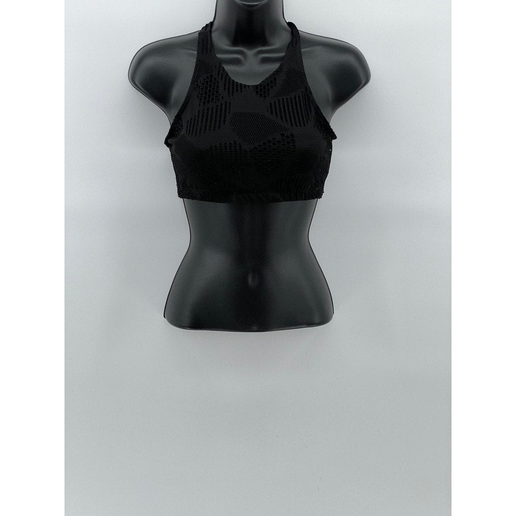 ONZIE FLOW Women's Black Mesh Cutout Cross-Back Sport Bra SZ M/L