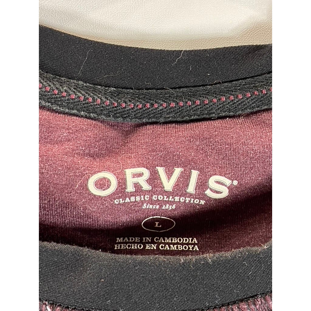 ORVIS Men's Burgundy/Black Crewneck Colorblock Raglan Long Sleeve T-Shirt SZ L