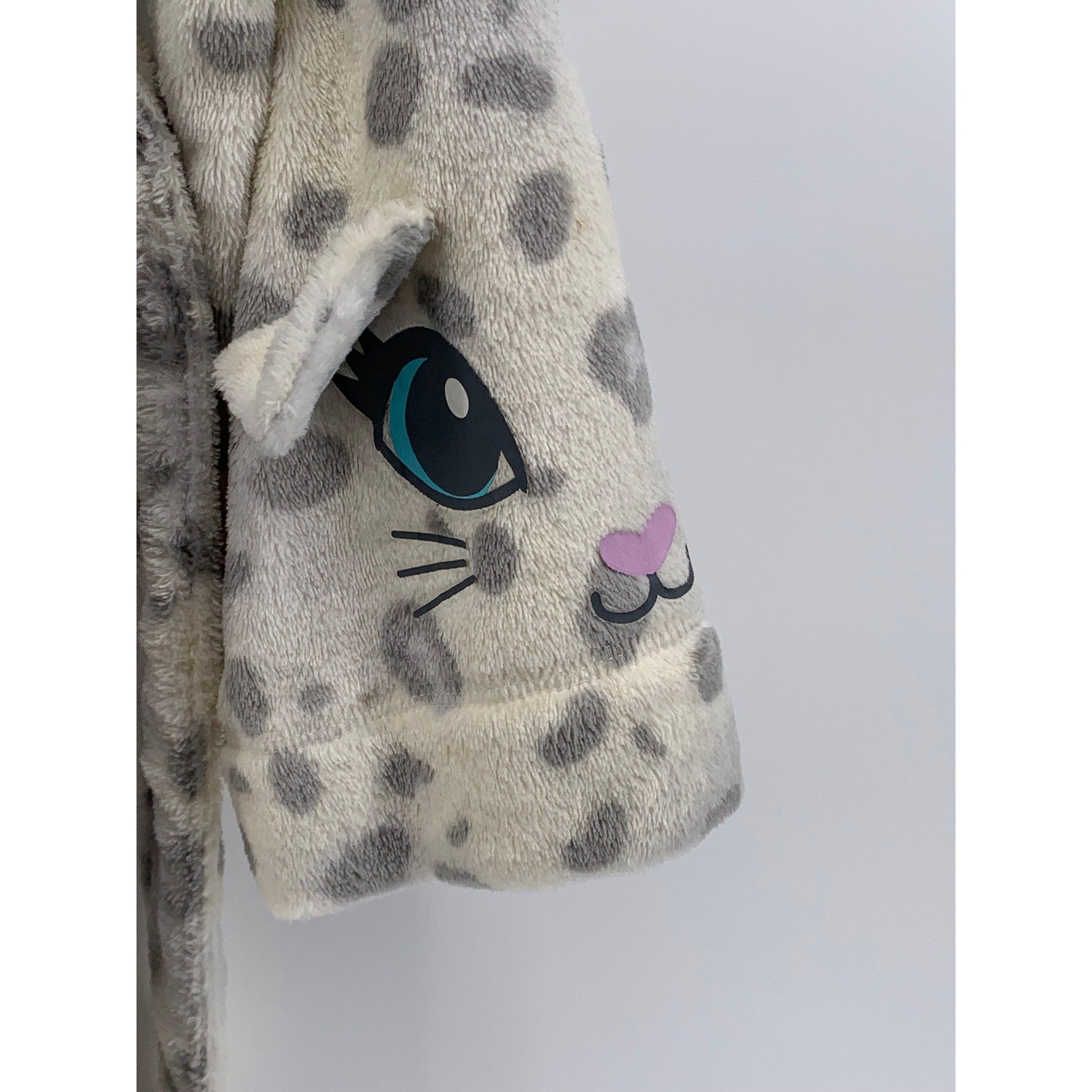 JUSTICE Girls' Gray-White Leopard Print Hooded Wrap Tie Robe SZ 14/16