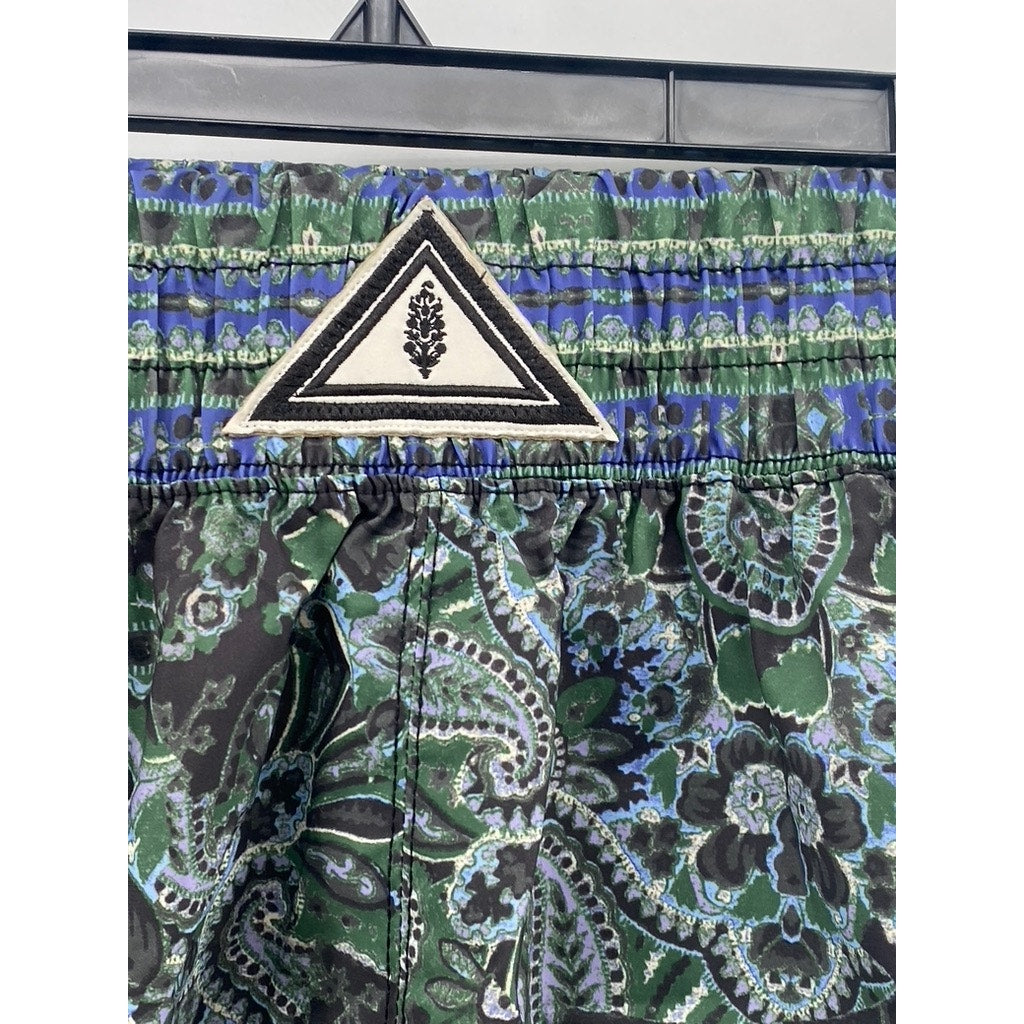 FREE PEOPLE MOVEMENT Women's Blue-Green Paisley High-Rise Casual Shorts SZ XS
