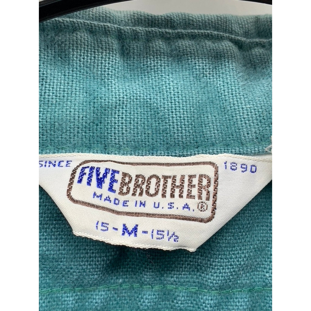 FIVEBROTHER Men's Vintage Blue Button-Up Long Sleeve Cotton Shirt SZ M