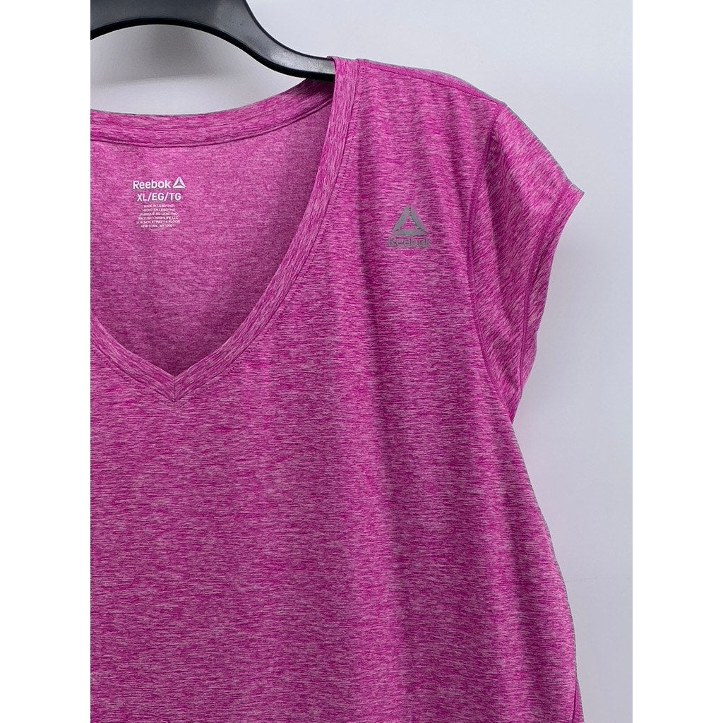 REEBOK Women's Fuchsia Heather V-Neck Short Sleeve Top SZ XL
