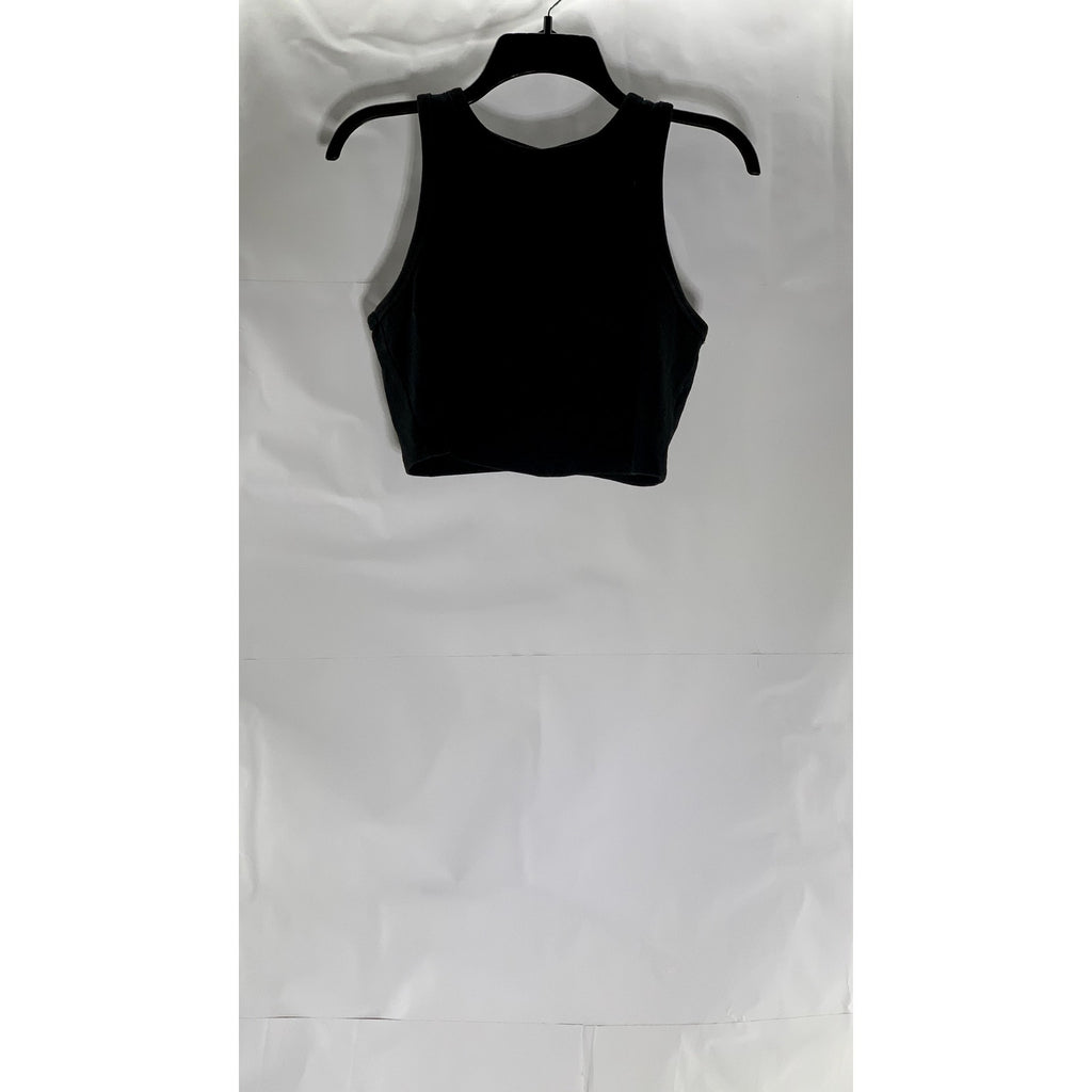 H&M Women's Black Sleeveless Ribbed Knit Stretch Halter Crop Top SZ L