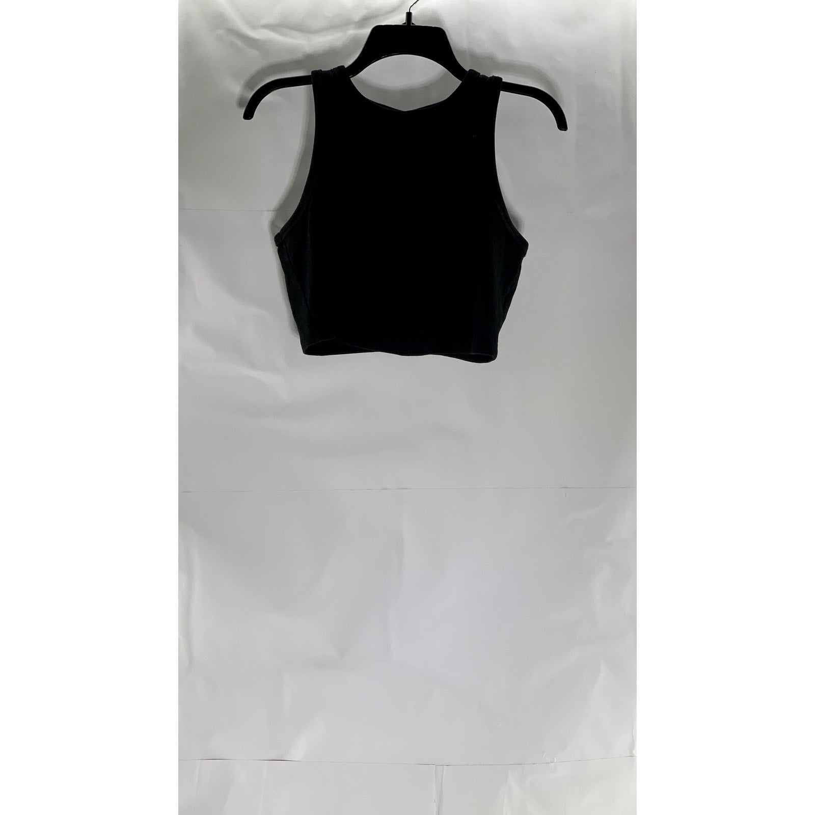 H&M Women's Black Sleeveless Ribbed Knit Stretch Halter Crop Top SZ L
