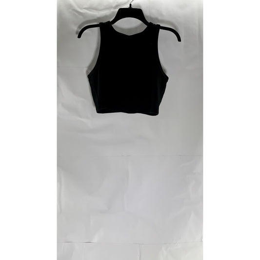 H&M Women's Black Sleeveless Ribbed Knit Stretch Halter Crop Top SZ L
