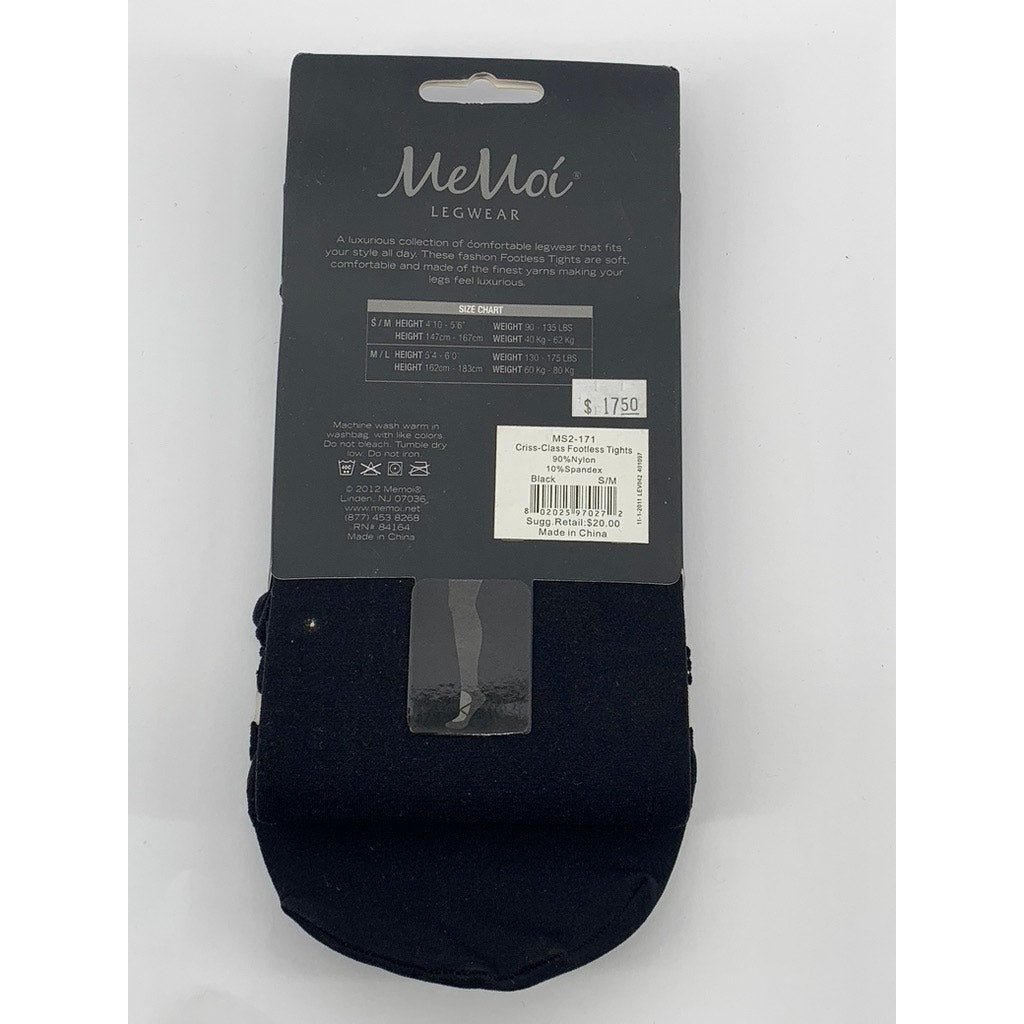 MEMOI Women's Black Solid Semi Sheer Criss-Cross Footless Tights SZ S/M