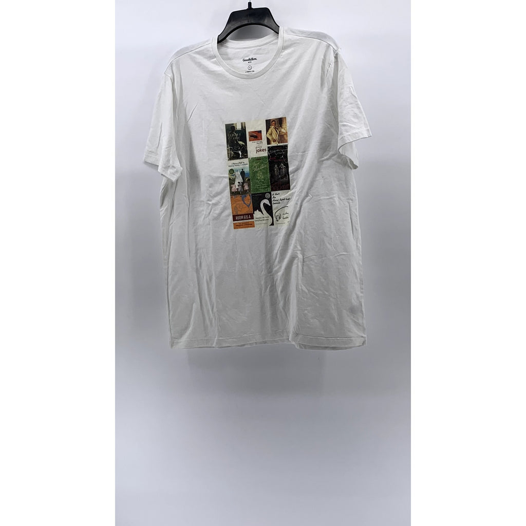GOODFELLOW & CO Men's White Book Collage Crewneck Casual Lyndale T-Shirt SZ XL