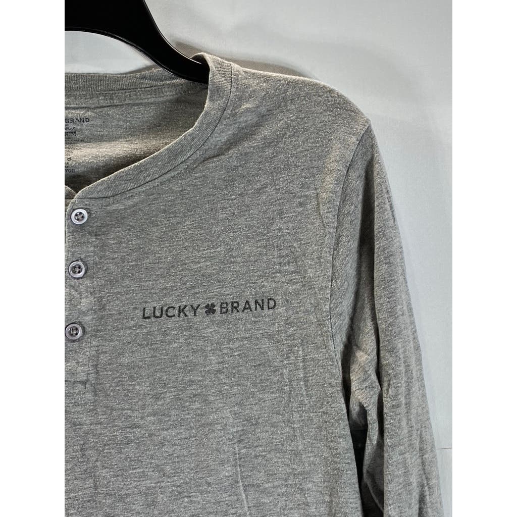 LUCKY BRAND Men's Light Gray Cotton-Blend Long Sleeve Henley Pajama Shirt SZ M