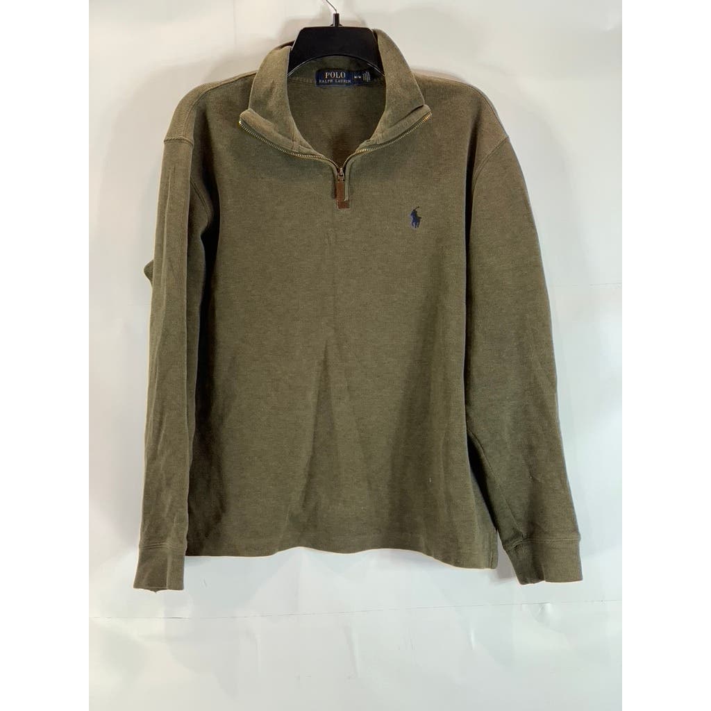 POLO RALPH LAUREN Men's Olive Green Quarter Zip Ribbed Pullover Sweater SZ M