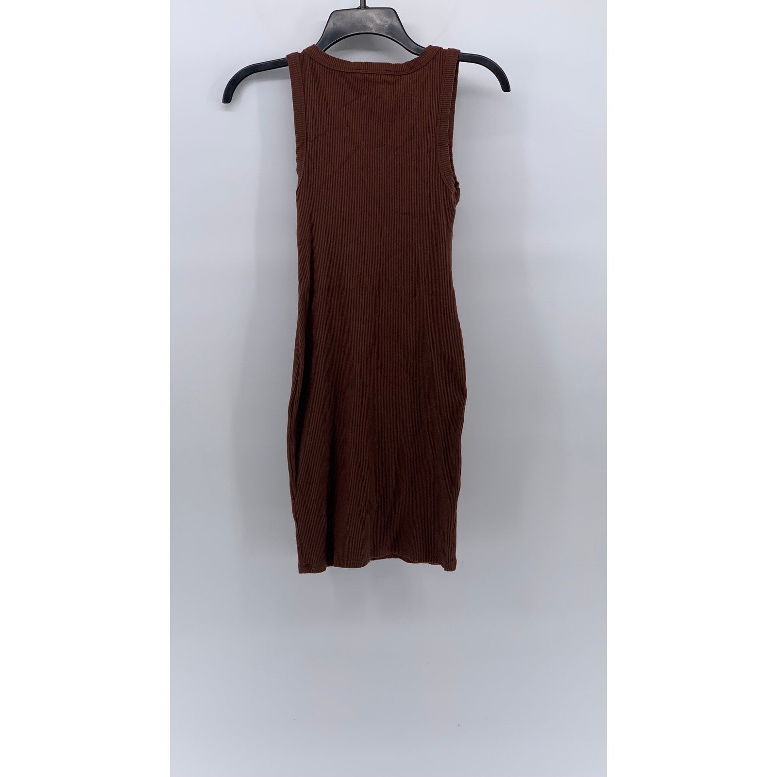 FOREVER 21 Women's Brown Ribbed Scoop-Neck Sleeveless Bodycon Mini Dress SZ S