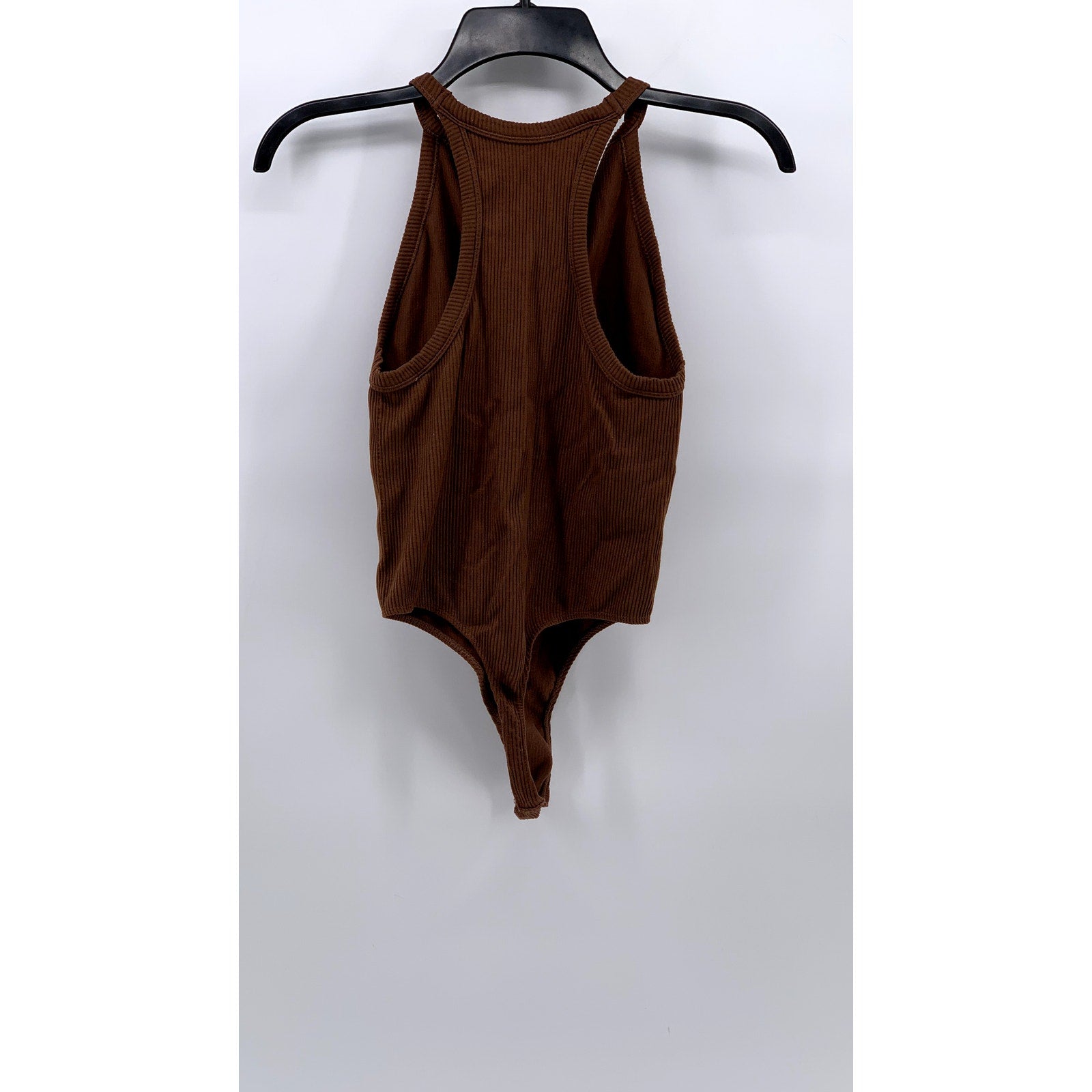 OUT FROM UNDER Women's Brown Ribbed Split Neck Sleeveless Thong Bodysuit SZ XS/S