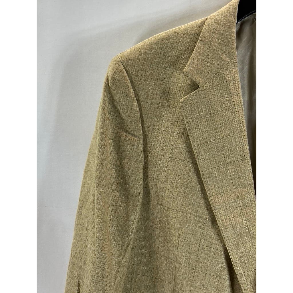 BROOKS BROTHERS Men's Tan Windowpane Silk Blend Two-Button Suit Jacket SZ 42R