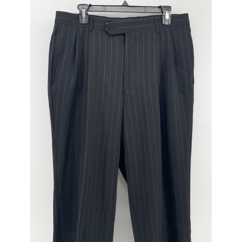 UNBRANDED Men's Black Pinstripe Regular-Fit Straight-Leg Flat Front Pants SZ 38