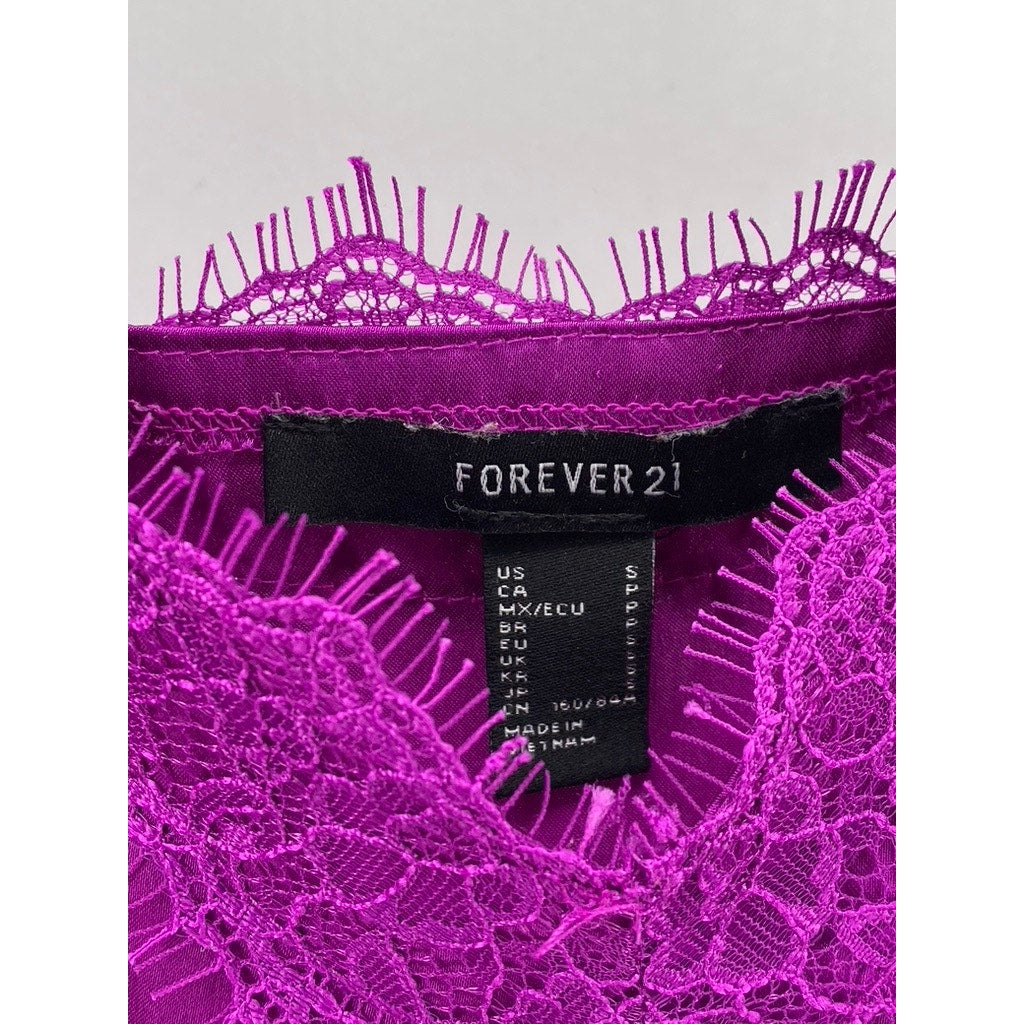 FOREVER 21 Women's Purple Lace-Trim Spaghetti Strap Satin Cami Top SZ S