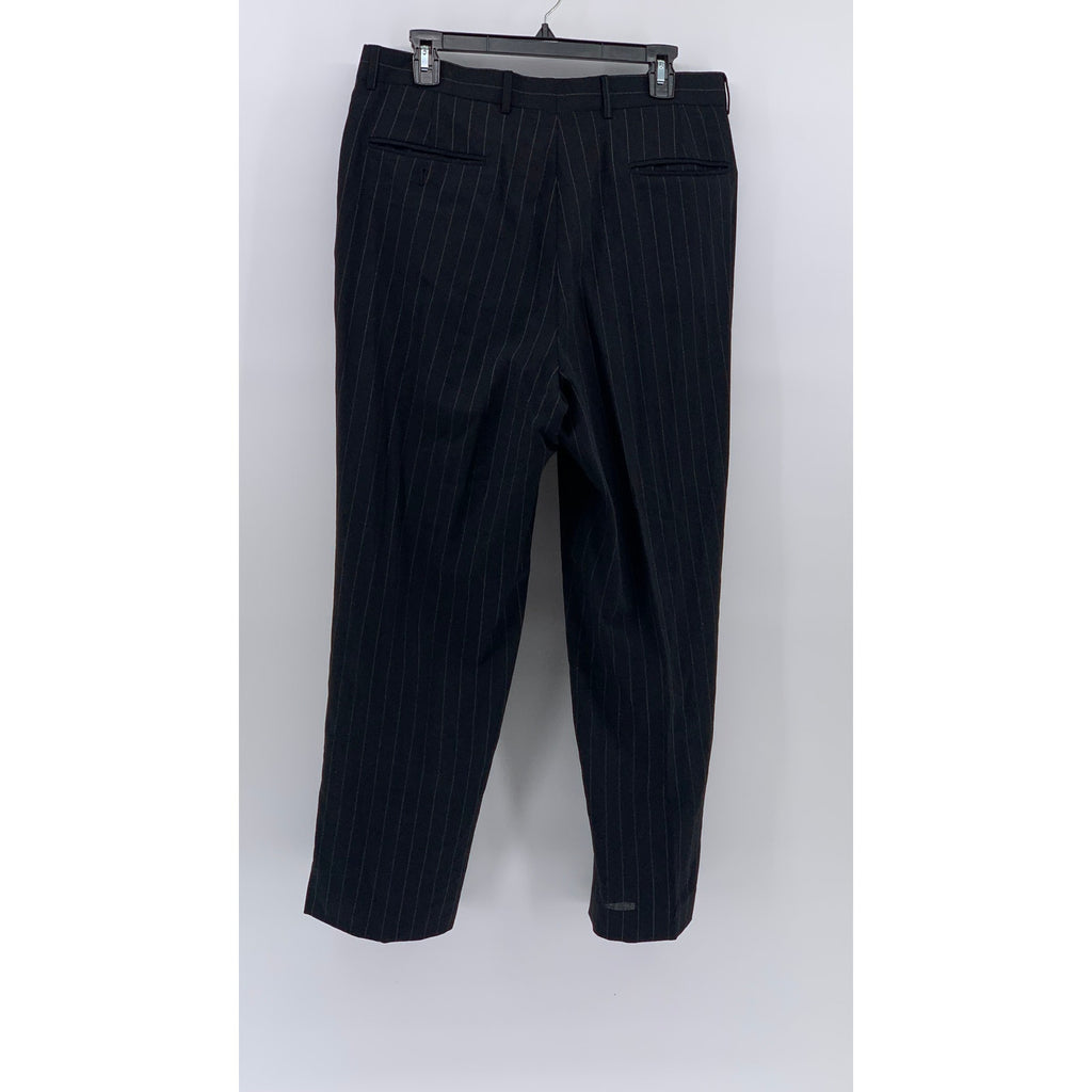 UNBRANDED Men's Black Pinstripe Regular-Fit Straight-Leg Flat Front Pants SZ 38