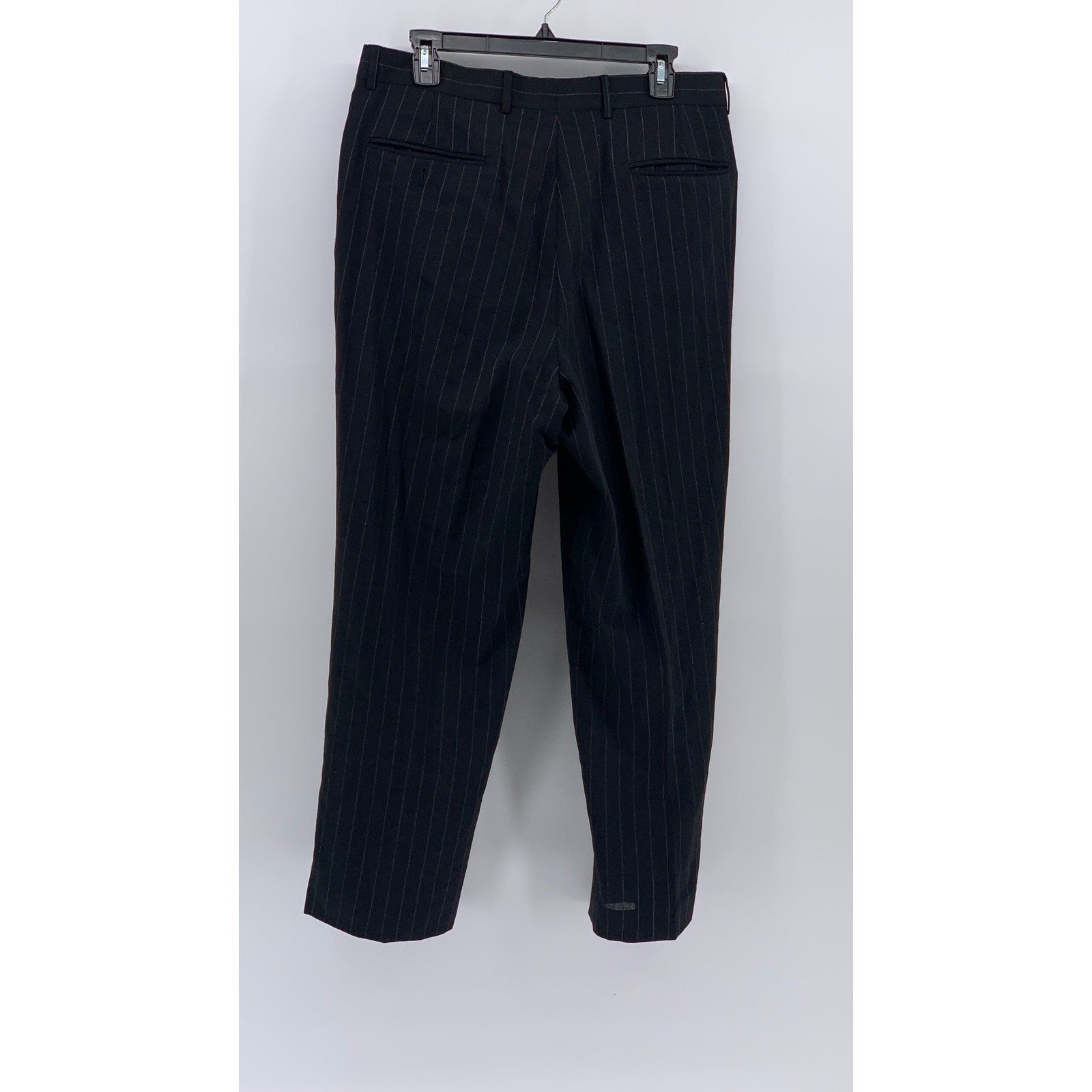 UNBRANDED Men's Black Pinstripe Regular-Fit Straight-Leg Flat Front Pants SZ 38