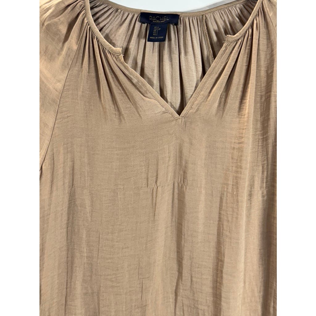 RACHEL RACHEL ROY Women's Tan V-Neck Pleated Back Long Sleeve Top SZ S