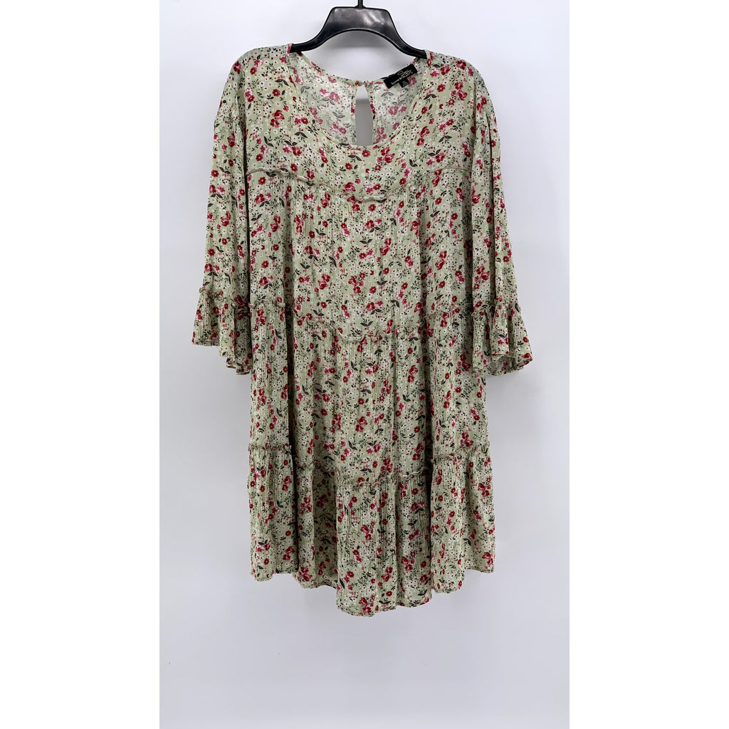 SUZANNE BETRO Women's Light Green Floral Long Sleeve A-Line Dress SZ XL