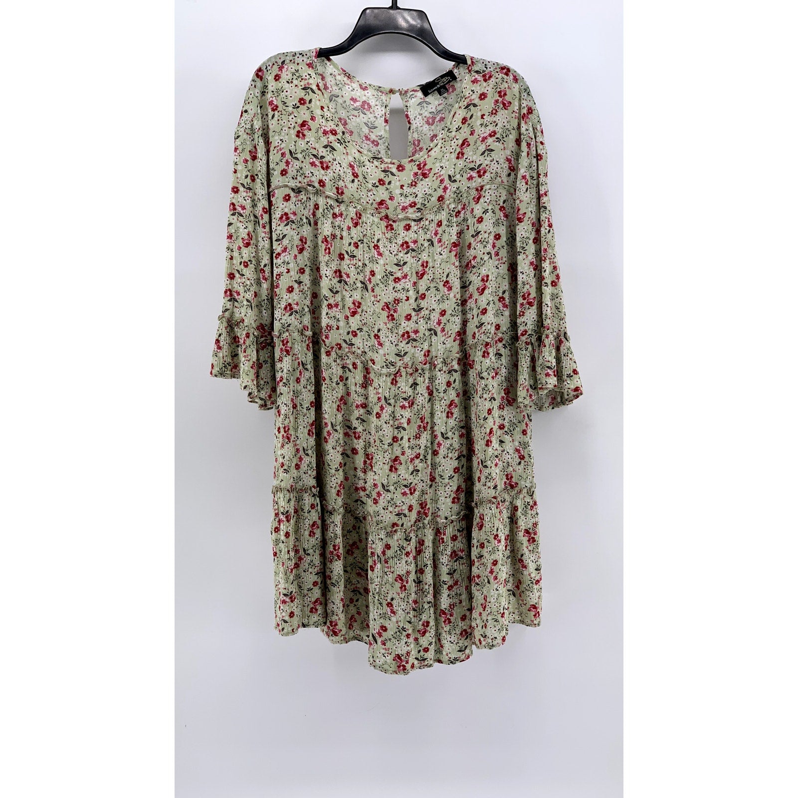 SUZANNE BETRO Women's Light Green Floral Long Sleeve A-Line Dress SZ XL