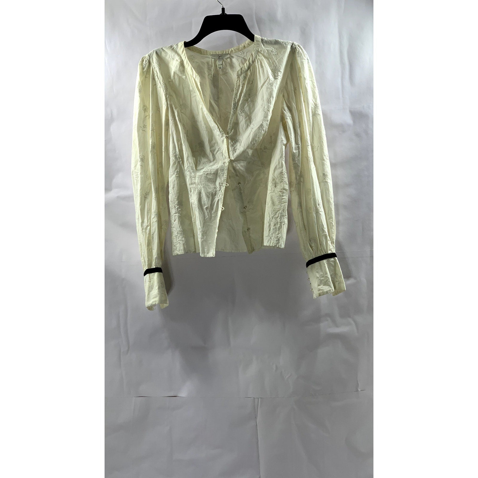 JOIE Women's White Embroidered Floral Faux-Pearl Button-Up Long Sleeve Top SZ S