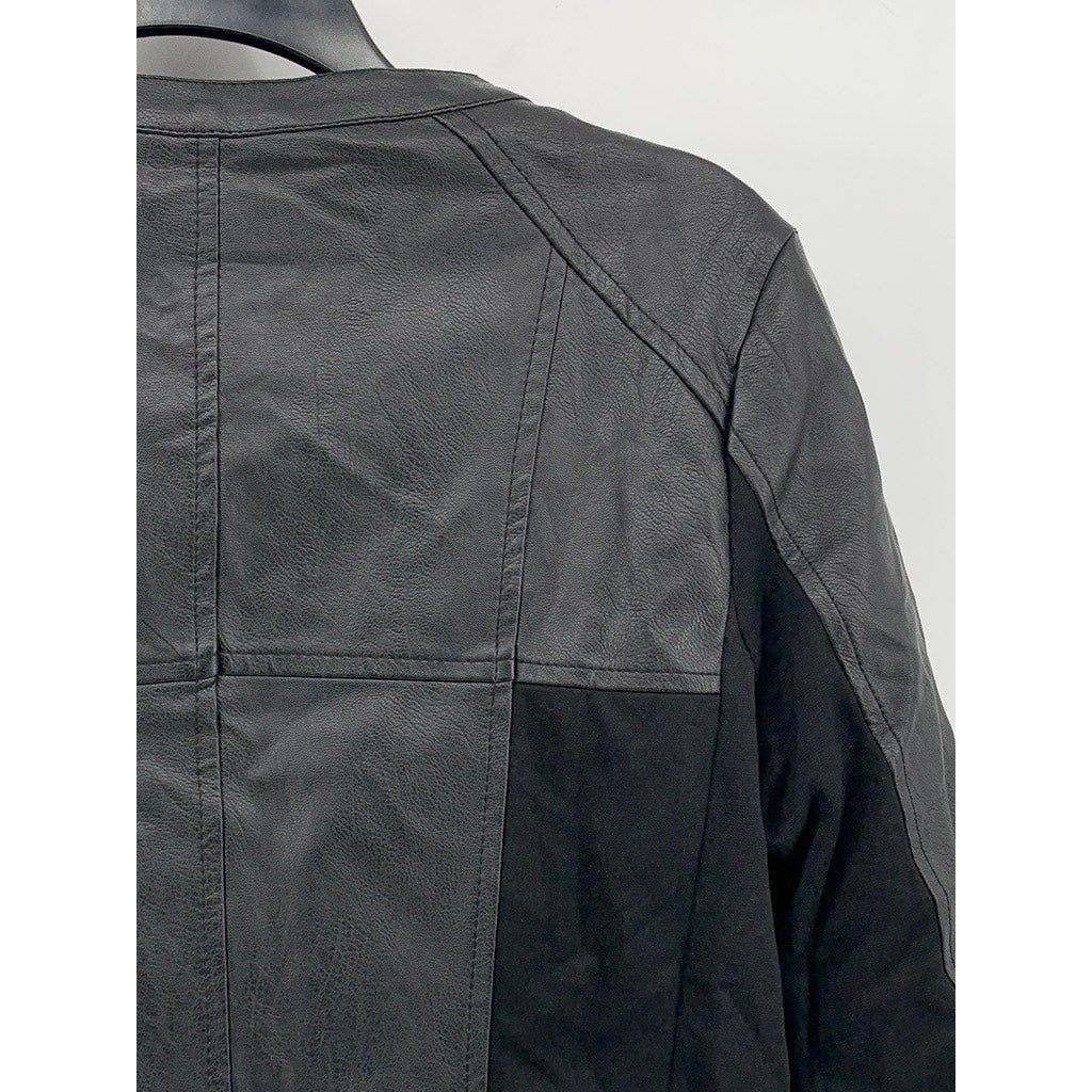 WS2 COLLECTION Women's Black Faux-Leather Zip-Up Long Sleeve Jacket SZ M