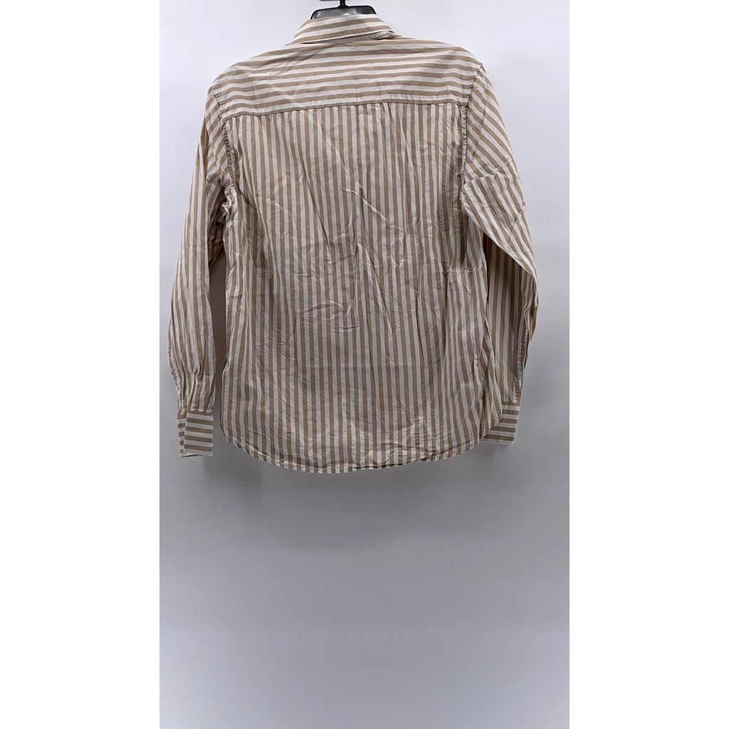 H&M Men's Brown-White Striped Regular-Fit Button-Up Long Sleeve Shirt SZ S