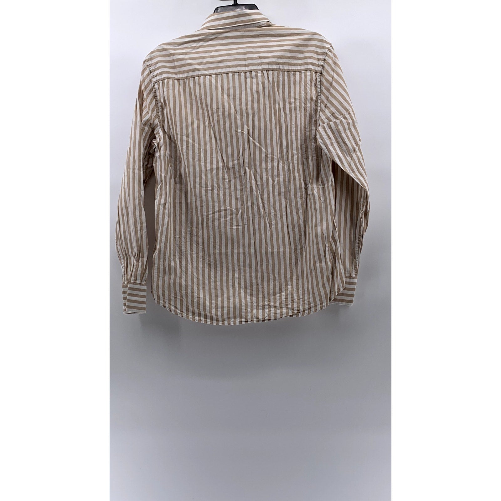 H&M Men's Brown-White Striped Regular-Fit Button-Up Long Sleeve Shirt SZ S