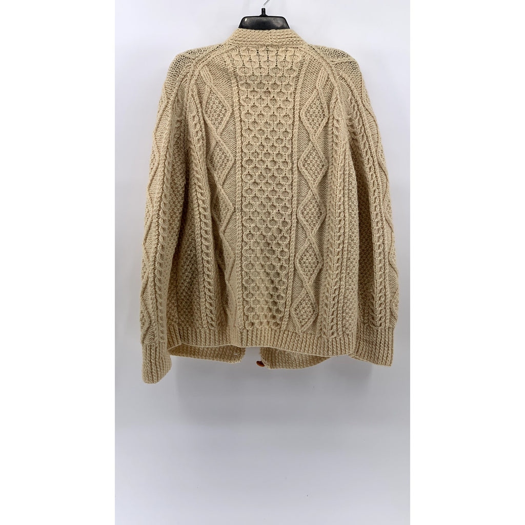 JOHN MOLLOY Men's Beige Vintage Wool Cable Knit Cardigan SZ L