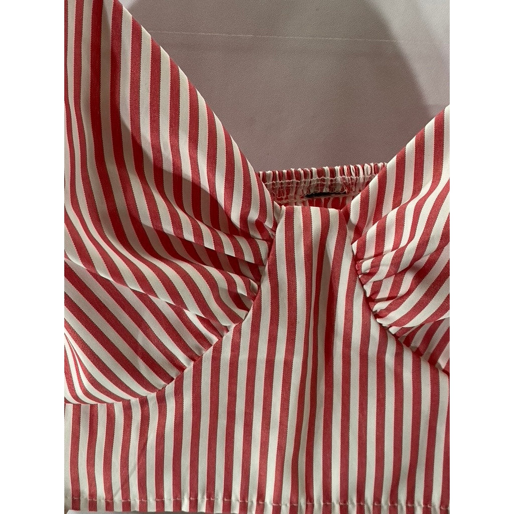 UNBRANDED Women’s Pink-White Striped Spaghetti Strap Cropped Top SZ S