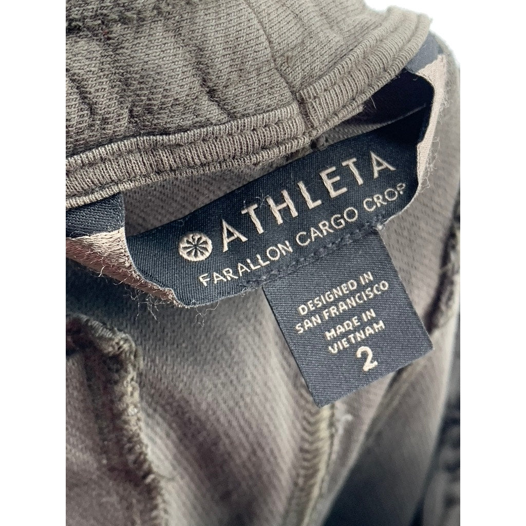 ATHLETA Women's Gray Solid Farallon Cargo Crop Pull-On Pant SZ 2