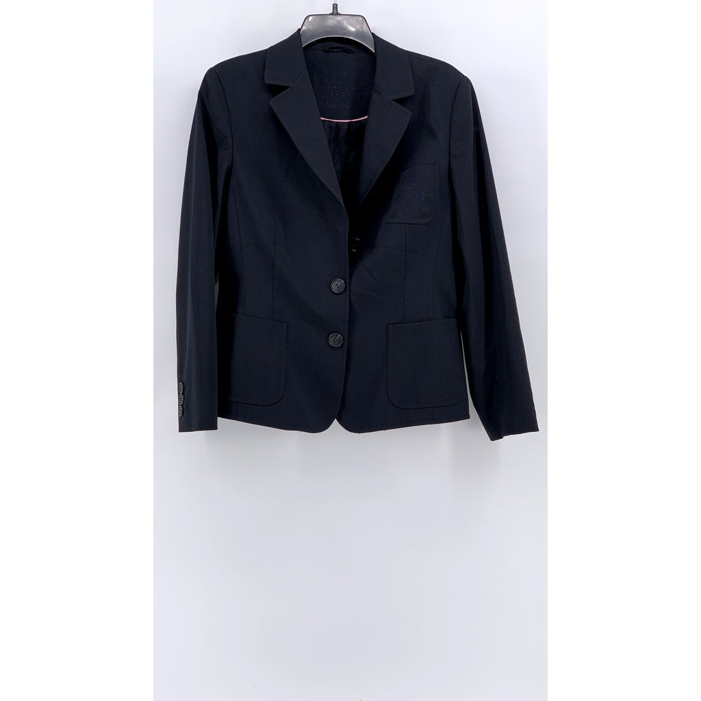 UNBRANDED Women's Navy Virgin Wool Three-Button Embroidered Blazer SZ 38