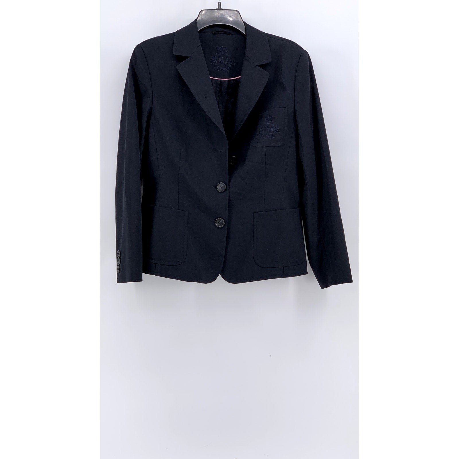 UNBRANDED Women's Navy Virgin Wool Three-Button Embroidered Blazer SZ 38