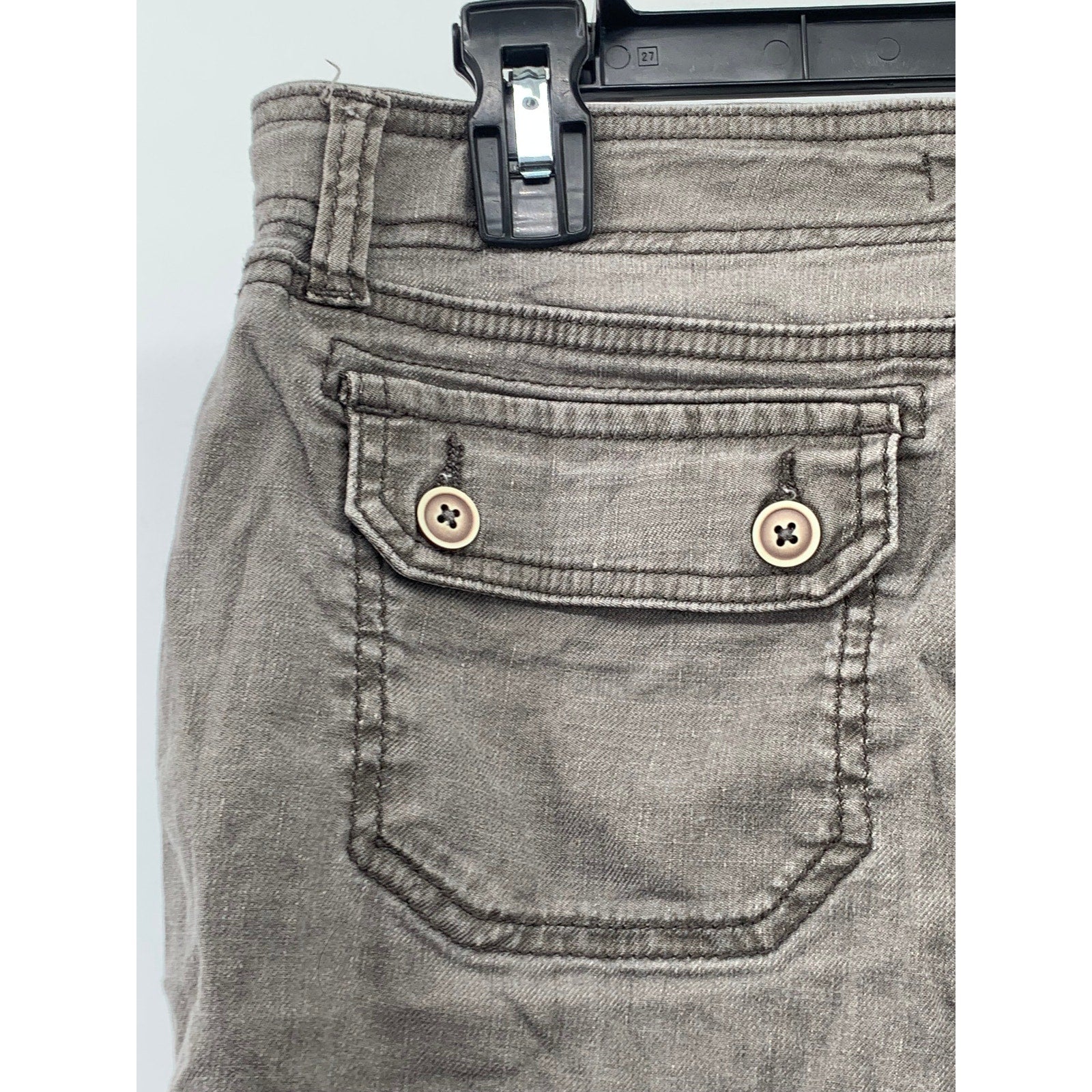 LEVEL 99 Women's Washed Gray Linen-Blend Cropped Cargo Pants SZ 26