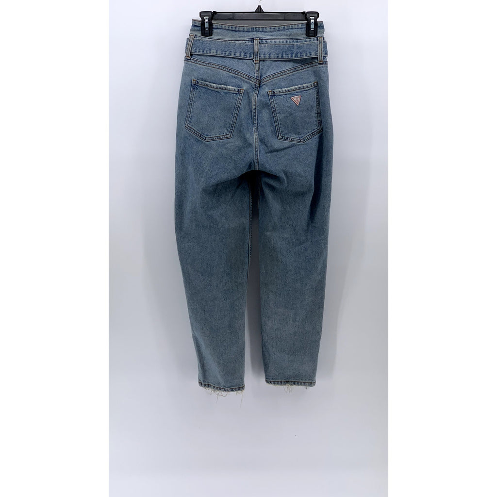 GUESS Women's Light Blue Denim High-Rise Belted Frayed Skinny Leg Jeans SZ 27