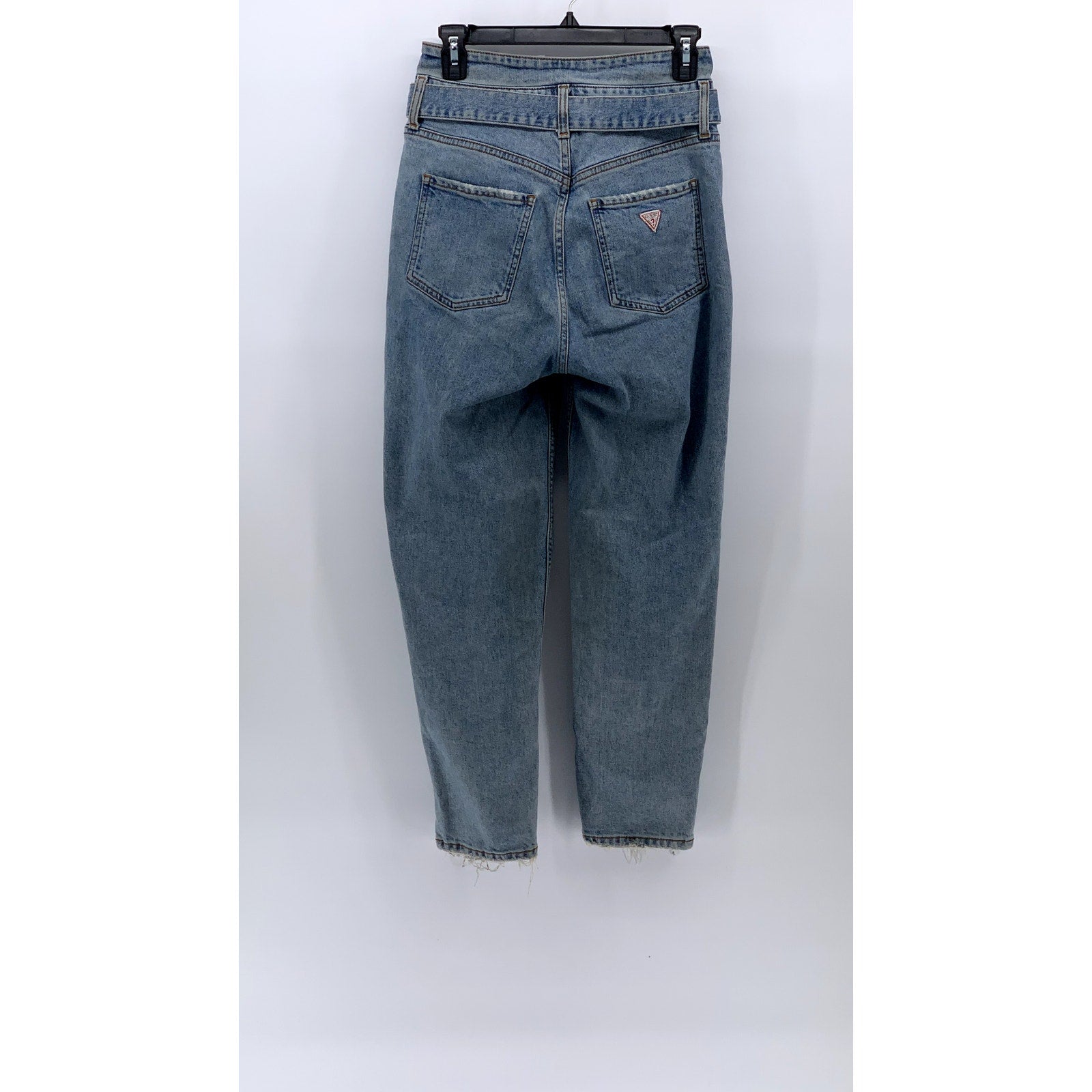 GUESS Women's Light Blue Denim High-Rise Belted Frayed Skinny Leg Jeans SZ 27