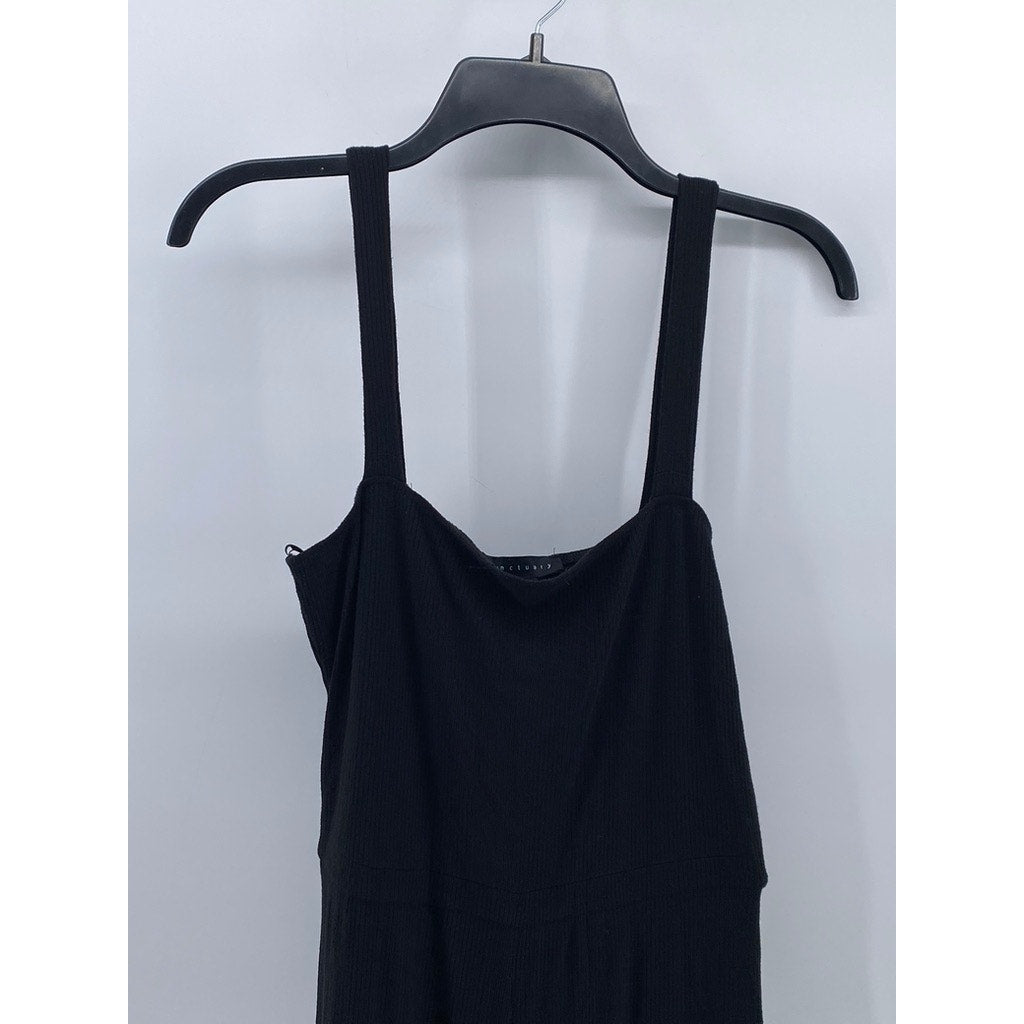 SANCTUARY Women's Black Rib Knit Straight-Neck Pull-On Cropped Jumpsuit SZ M